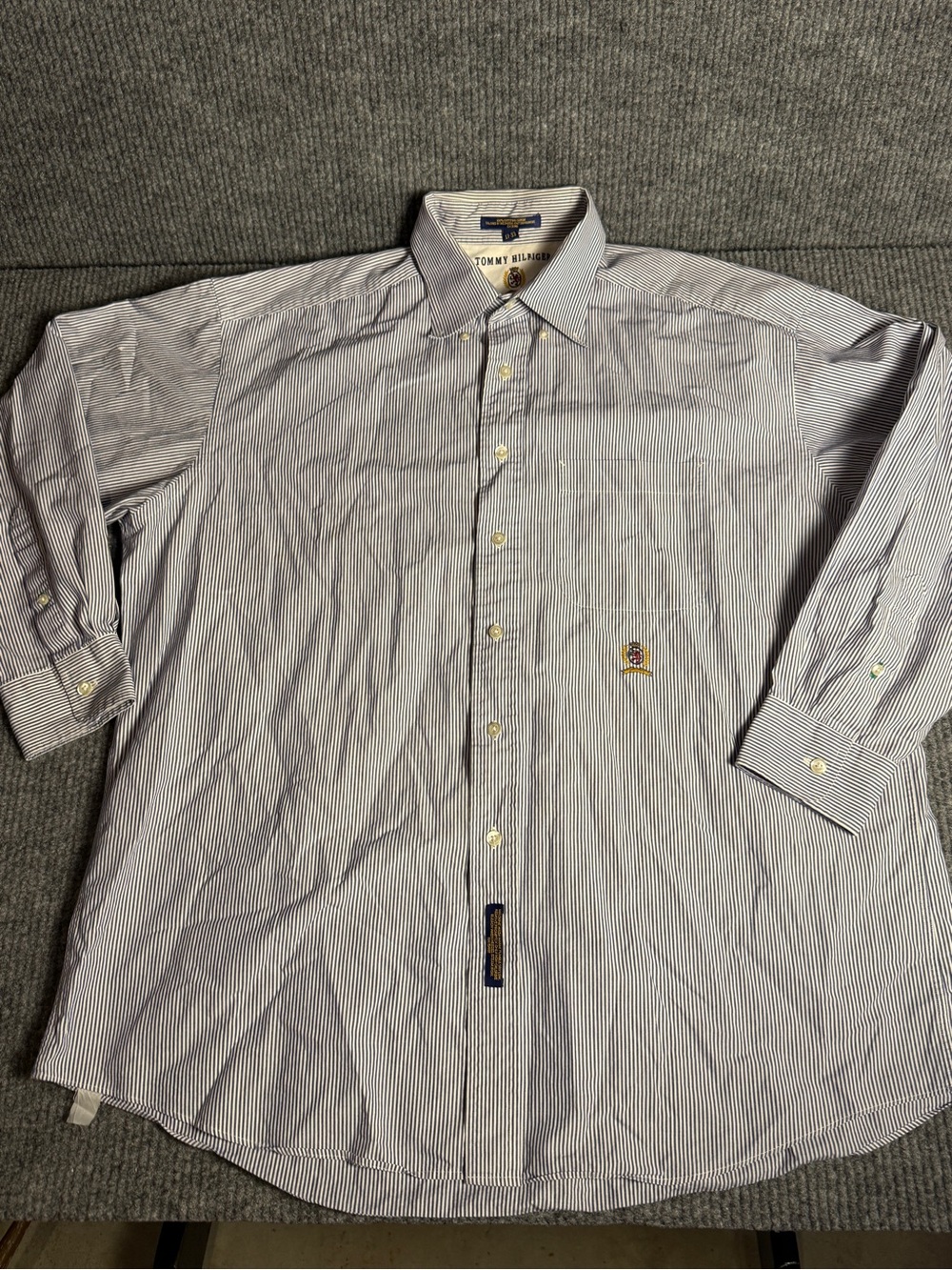 Tommy Hilfiger Mens Striped Long Sleeve Button Down Shirt Crest Logo